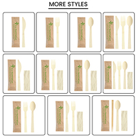 Ensemble de vaisselle jetable en bambou naturel, biodégradable, pour mariage, fête, logo personnalisé, cuillère, fourchette, couteau pour utilisation en avion