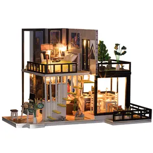 Know me September forest 2 floor mini villa with light and music wooden DIY Miniature Dollhouse Kit