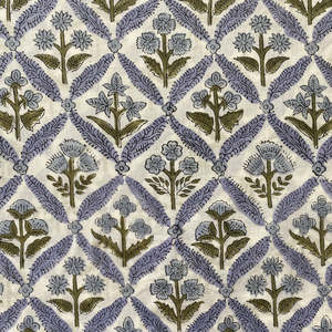 ผ้าม่านผ้าฝ้ายออร์แกนิกลายดอกไม้สไตล์อินเดียขนาด44นิ้ว/111ซม. ทำจากผ้าฝ้ายออร์แกนิก100% สีฟ้าอ่อนสีเขียวมะกอก - Product Image 6