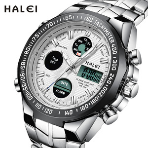 HALEI นาฬิกาสปอร์ตอะนาล็อก-ดิจิตอลสแตนเลสสตีลสำหรับผู้ชายพร้อมโครโนกราฟ แทคิมิเตอร์ แสดงวันที่ แสดงสัญญาณเตือน แสดงสัปดาห์ กลไกแบบญี่ปุ่น - Product Image 1