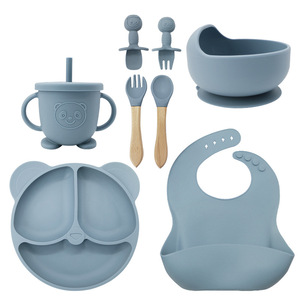 어린이용 실리콘 팬더 귀 모양 식판 세트(턱받이, 보조 그릇, 흡착식 컵 포함)-신선하고 심플한 디자인 TW-HL06 - Product Image 4
