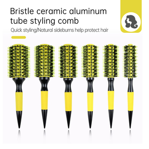 Cerdas amarillas Tubo de aluminio de cerámica Peine para peinar el cabello Peluquería Rolling Curl Style Cepillo redondo - Product Image 2
