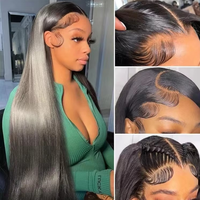 Perruques de cheveux humains vierges brésiliens sans dentelle fabriquées à la machine avec dentelle marron foncé frange droite noire naturelle longue longueur pour les femmes