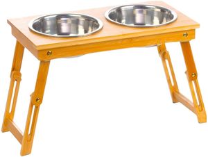 HOSTK Raised Pet Bowls Set Bamboo Stand for Dog &amp; <strong>Cat</strong> Adjustable <strong>Food</strong> or Water Feeder <strong>Holder</strong> - Product Image 2