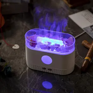New Crystal Salt Stone color aromatherapy machine USB ultrasonic flame humidifier Led color flame aromatherapy oil diffuser