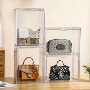 PW ODM/OEM Plastic Purse Handbag Storage Organizer shoe box Closet Clear Acrylic Display Case with Magnetic Door