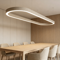 Suspension acoustique ovale LED sans joint en feutre PET taupe clair, style moderne bio, pour table de salle à manger Wabi Sabi