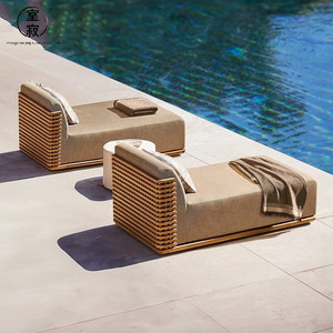 Ensemble de canapés d'extérieur haut de gamme, combinaison de meubles en teck pour villa, cour, hôtel, séjour, canapé de loisirs imperméable, patio, plage - Product Image 3