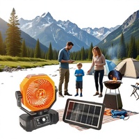 Ventilateur de camping extérieur à énergie solaire, tête oscillante, portable, télécommandé, avec éclairage, ventilateur électrique, niveau sonore de 36 dB, à bouton rotatif