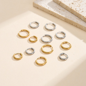 Exquisite 18K Gold Waterproof Stainless Steel Jewelry Minimalist Simple 2mm <b>Gauge</b> Hoop Huggie Earring Set - Product Image 5