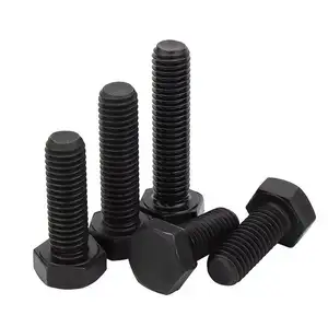 DIN 931/933 Black Carbon Steel Hex Head Bolts M6/M10/M16 Fasteners 60mm Length With M27 Thread Size Packaged In Bags