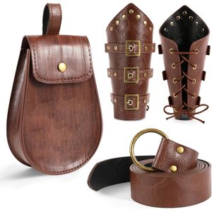 Medieval Leather Belt Arm Bracers Fanny Pack Pouch Costume Accessory Brown 14 Years Up - Product Image 1