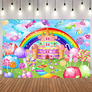 <span class=keywords><strong>Bannière</strong></span> de fond personnalisée en gros pour <span class=keywords><strong>anniversaire</strong></span>, imprimé arc-en-ciel, pour fête d'enfants et de filles - Product Image 4
