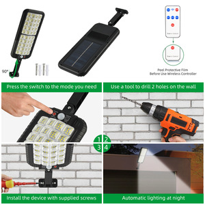 ไฟถนน LED พลังงานแสงอาทิตย์กลางแจ้ง 12V ติดผนัง ควบคุมด้วยรีโมท กันน้ำ พร้อมเซ็นเซอร์ตรวจจับความเคลื่อนไหว สำหรับสวน ทางเดิน พื้นที่จอดรถ - Product Image 5