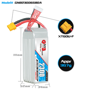 Batería GNB de polímero de litio 2300mAh 6S 22.2V 80C XT60 para Dron RC, Avión FPV y Helicóptero GNB23006S80A - Product Image 3