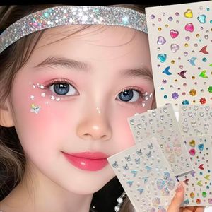 Pegatinas de Tatuajes Temporales 3D con Diamantes de Imitación, Joyería, Estrella, Corazón, Cara, Gema, Joyas Faciales y Corporales - Product Image 1