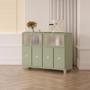 Minimalist Retro Style Coffee Cabinet <b>Sideboard</b> 4 Compartments Creamy White Living Room Storage Cabinet Multifunctional - Product Image 3