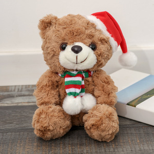 Curly Plush Teddy <b>Bear</b> With Knit Scarf Christmas Santa Hat Stuffed Animal Toy Holiday Gift For Kids - Product Image 2