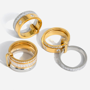 Fashion <b>Rings</b> 18k <b>Gold</b> Plated Stainless Steel Round Zircon Pave Setting Geometric Unisex Jewelry Gift - Product Image 1