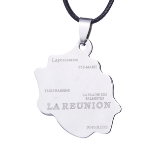 Collier pendentif carte de la Guadeloupe et de la <span class=keywords><strong>Martinique</strong></span> en acier inoxydable ZRM pour femmes, hommes, unisexe, style vintage, chaîne en corde, collier ras du cou pour anniversaire - Product Image 6