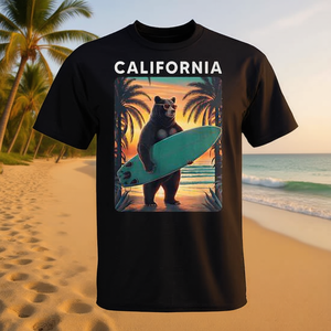 California Bear Surfing Beach T-shirt rétro noir pour hommes, taille L - Product Image 3