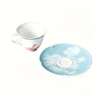 Ensemble tasse et soucoupe à café en porcelaine céramique de luxe, motif hibiscus, avec anse, écologique, durable, 150 ml, style chinois traditionnel