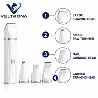 Kit de toilettage électrique 4-en-1 blanc pour animaux de compagnie, 4 têtes, rechargeable USB-C, tondeuse, tondeuse à barbe, broyeur silencieux pour chiens et chats