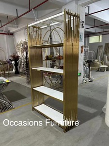 Estante de exhibición de muebles de exterior de boda dorado de acero inoxidable estante de libros sillas decoraciones de boda de material metálico - Product Image 4