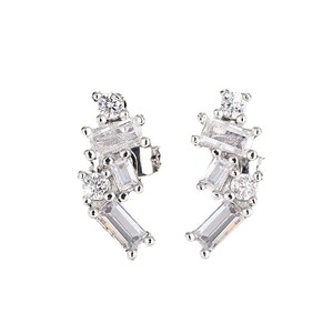Orecchini Pendenti Geometrici a Quattro Punte con Zirconi, Placcati in Argento, Gioielli Vintage alla Moda per Donne - Product Image 1