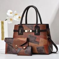 Ensemble de 3 sacs de maternité, sac à main, design patchwork, résistant à l'eau, PU, grande capacité, sac à bandoulière pour femme, pour les trajets quotidiens
