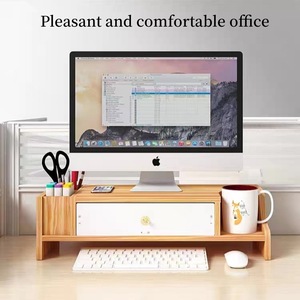 Soporte elevador para computadora de escritorio, mesa de almacenamiento para oficina, estante de almacenamiento para pantalla y teclado de bambú y madera, personalizado para exportación - Product Image 3