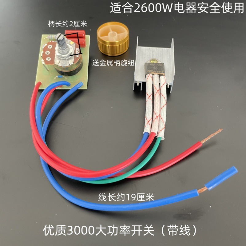 Interruptor de alta potencia de 3000W (con cable) con perilla [1 pieza]