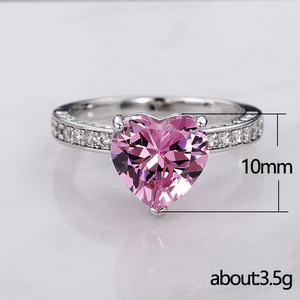 Q245 Heart <b>Crystal</b> <b>Ring</b> 925 Silver Pave Setting Prong Engagement Women's Gemstone <b>Ring</b> - Product Image 5