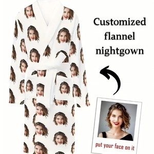חם מכירה קיץ פוליאסטר sleepwear תמונה אישית מותרות הלילה שמלת לילה למבוגרים - Product Image 3