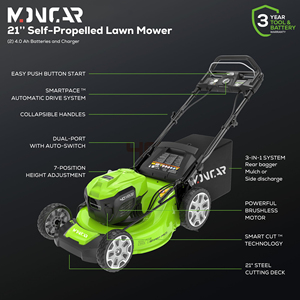 Tosaerba a Batteria Brushless Semovente da 40V 21 Pollici con Faro a LED, Manici in Alluminio, Batteria da 5.0Ah e Caricabatterie - Product Image 2