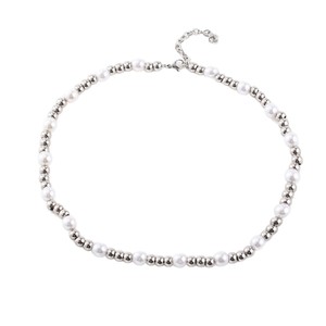 สร้อยคอประดับมุกเทียมสแตนเลส 6 มม. 8 มม. โซ่ลูกปัดทรงกลมสำหรับผู้ชายผู้หญิงสไตล์มินิมอลสร้อยคอคลาวิเคิล - Product Image 5