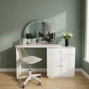 Modern Makeup <b>Vanity</b> <b>Table</b> with Lighted <b>Mirror</b> White Storage Desk for Bedroom Furniture - Product Image 3