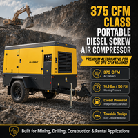 Compresseur d'air à vis diesel portable 375 CFM 10,3 bars, compresseur robuste remorquable pour l'exploitation minière, le forage et la construction