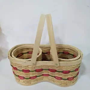 New design wooden storage twin-hand wood chip woven wine picker Wine packaging wine gift basket