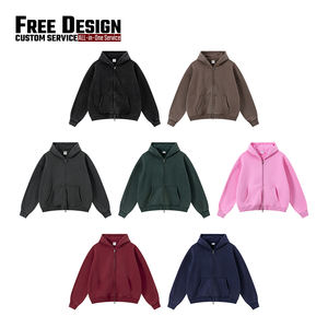 Sweat à capuche zippé vintage OEM, coupe ample et délavée, style boxy, en molleton 400G, double fermeture éclair, pour homme - Product Image 3