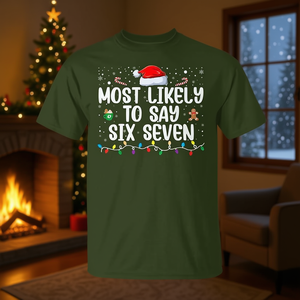 Camiseta de Navidad con la frase 'Most Likely To Say Six Seven', Unisex para Adultos, Cuello Redondo, Manga Corta, Impresión Digital, Promocional - Product Image 3