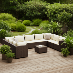 Ensemble de salon de jardin en rotin crème brun 7 places, mobilier d'extérieur au design contemporain et au style moderne - Product Image 2