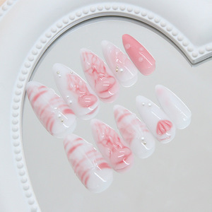 Lot de 24 <span class=keywords><strong>faux</strong></span> <span class=keywords><strong>ongles</strong></span> faits main, motif fleur rose coquillage, taille press-on, en <span class=keywords><strong>gel</strong></span>, forme amande et stiletto pour doigts - Product Image 3