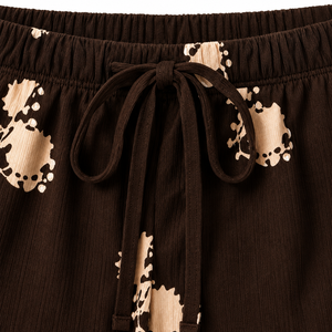 Ensemble de pyjama en coton côtelé à fleurs pour femmes, col rond, manches longues, boutons sur le devant, vêtements de nuit en deux pièces, ensemble de détente, short à cordon - Product Image 3