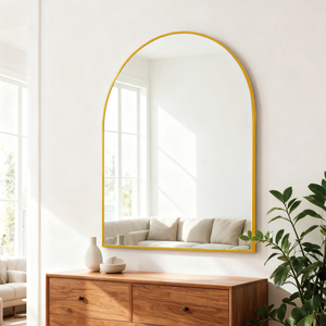 กระจกติดผนังทรงโค้งกรอบโลหะสีทอง ขนาด 30x36 นิ้ว สำหรับตกแต่งห้องน้ำ - Product Image 3