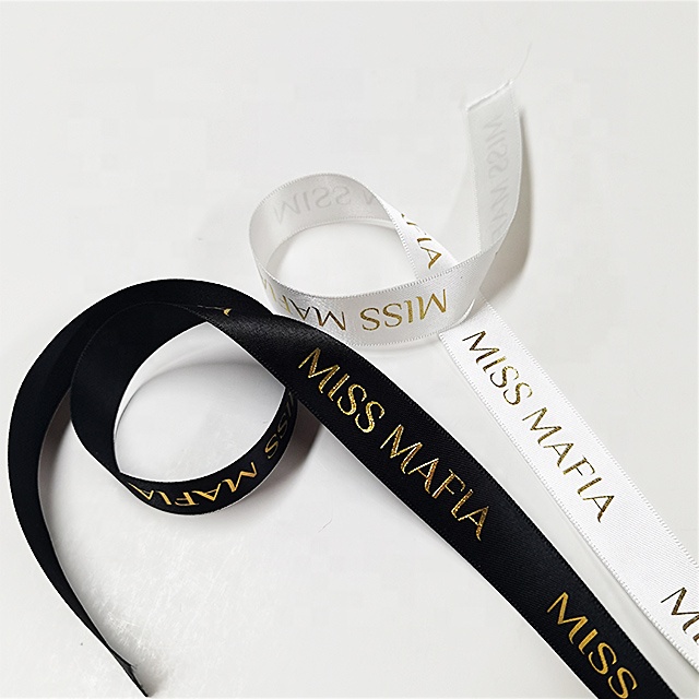 Оптовая продажа, лента из полиэфирной золотой фольги с логотипом на заказ для украшения упаковки