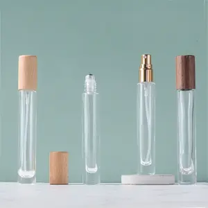 Luxo vazio 10ml beechwood tampa transparente vidro spray garrafa com ouro fino névoa despensador cabeça para líquido perfume embalagem