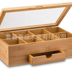 Caja de almacenamiento de madera simple con compartimentos, caja de almacenamiento de bolsitas de té de madera maciza para el hogar con cajón pequeño, caja de almacenamiento de madera cuadrada. - Product Image 4