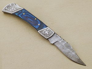Handmade American Damascus Steel Folding Utility <b>Knife</b> Clip Point Bevel Blade Pakka Wood Handle Leather Sheath OEM EDC Camping - Product Image 2