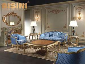 <span class=keywords><strong>18th</strong></span> القرن الكلاسيكية مجموعة غرفة المعيشة أريكة خشبية الذهب ورقة نحت الأزرق النسيج الأريكة - Product Image 2